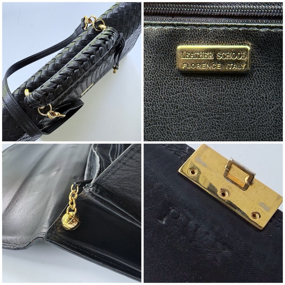 Vintage Florence Leather School / Scuola Del Cuoio Black Woven Leather Briefcase - Picture 15 of 16